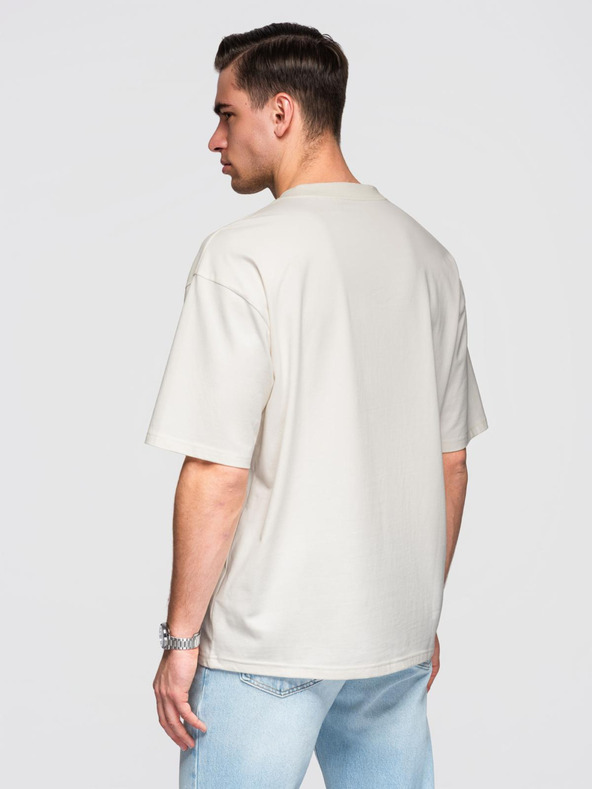 Ombre Clothing Moška bombažna majica LOOSE FIT s круглим izrezom - kremasta V2 OM-TSBC-0267 Ombre Clothing