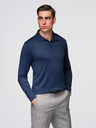 Ombre Clothing Polo srajca z dolgim rokavom in elegantnimi znamčnimi gumbi - temno modra V3 OM-POLS-0139 Ombre Clothing