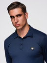 Ombre Clothing Polo srajca z dolgim rokavom in elegantnimi znamčnimi gumbi - temno modra V3 OM-POLS-0139 Ombre Clothing