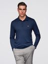 Ombre Clothing Polo srajca z dolgim rokavom in elegantnimi znamčnimi gumbi - temno modra V3 OM-POLS-0139 Ombre Clothing