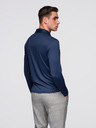 Ombre Clothing Polo srajca z dolgim rokavom in elegantnimi znamčnimi gumbi - temno modra V3 OM-POLS-0139 Ombre Clothing