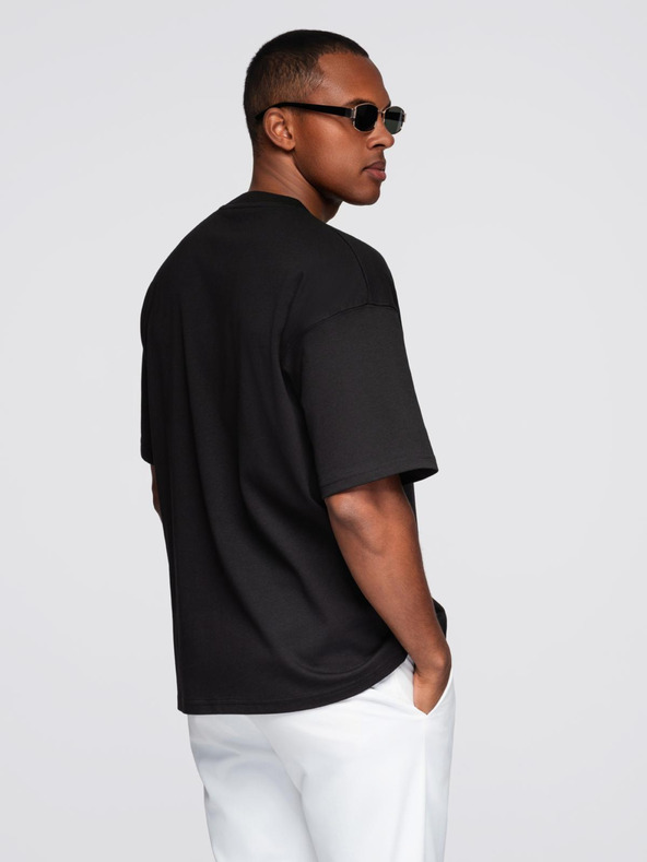 Ombre Clothing Moška bombažna majica z aplikacijo nakit na prsih - črna V1 OM-TSCT-0290 Ombre Clothing