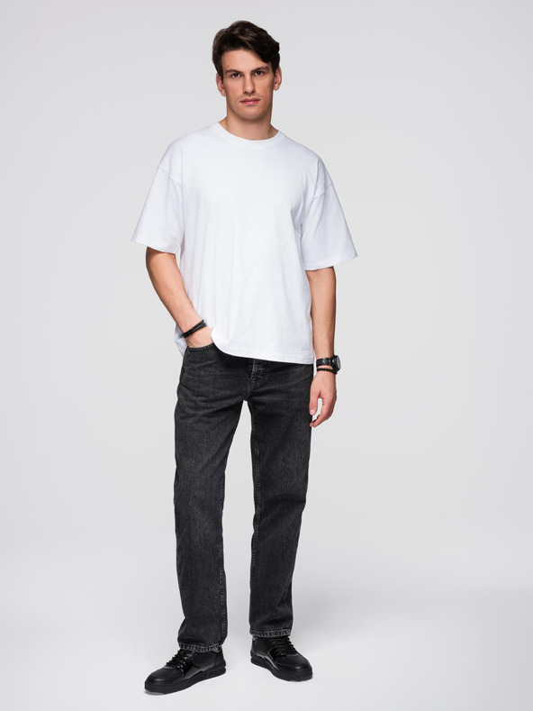 Ombre Clothing Moška bombažna majica s bleščičastim motivom kril na hrbtu - bela V2 OM-TSCT-0289 Ombre Clothing