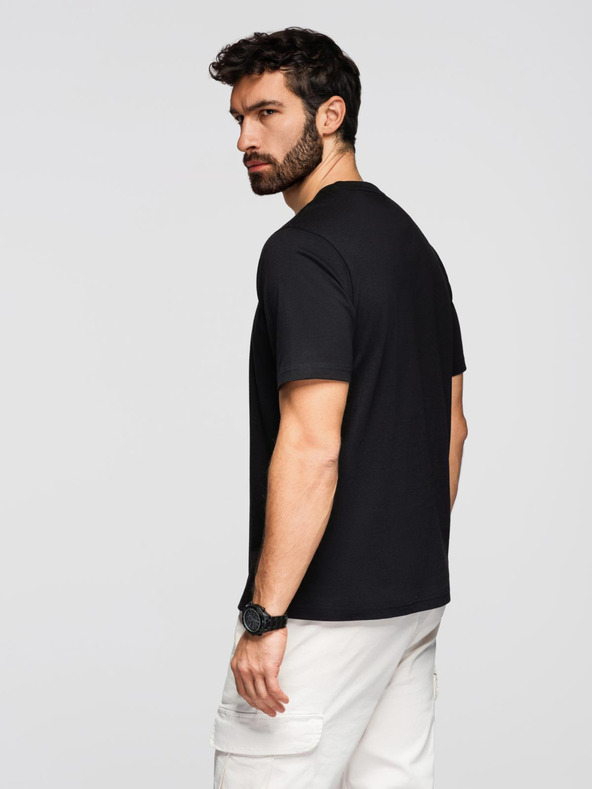 Ombre Clothing Moška bombažna majica z zanimivim tiskom na prsih - črna V1 OM-TSPT-0261 Ombre Clothing