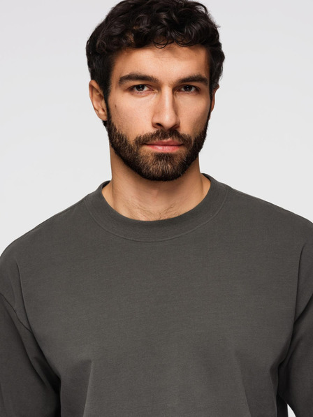 Ombre Clothing Moška bombažna majica LOOSE FIT z okroglim vratom - sivo zelena V3 OM-TSBC-0267 Ombre Clothing