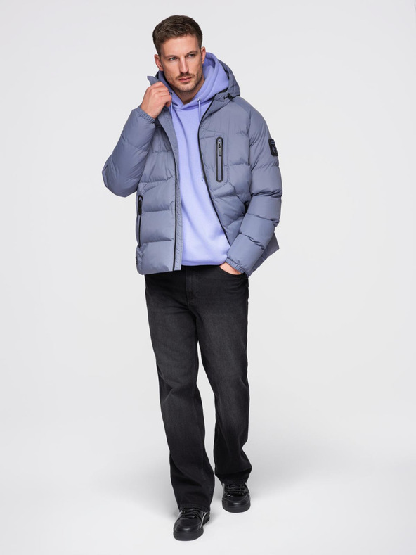 Ombre Clothing Moška topla prešitena jakna z raglan rokavi - faded purple V6 OM-JAHP-0302 Ombre Clothing