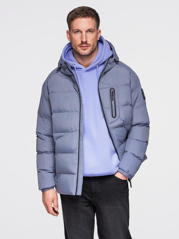 Ombre Clothing Moška topla prešitena jakna z raglan rokavi - faded purple V6 OM-JAHP-0302 Ombre Clothing