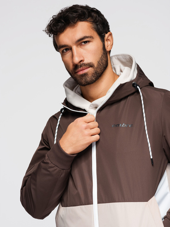 Ombre Clothing Moška lahka jakna regular fit s podlogo in kapuco - rjavo-bež V1 OM-JANP-0242 Ombre Clothing