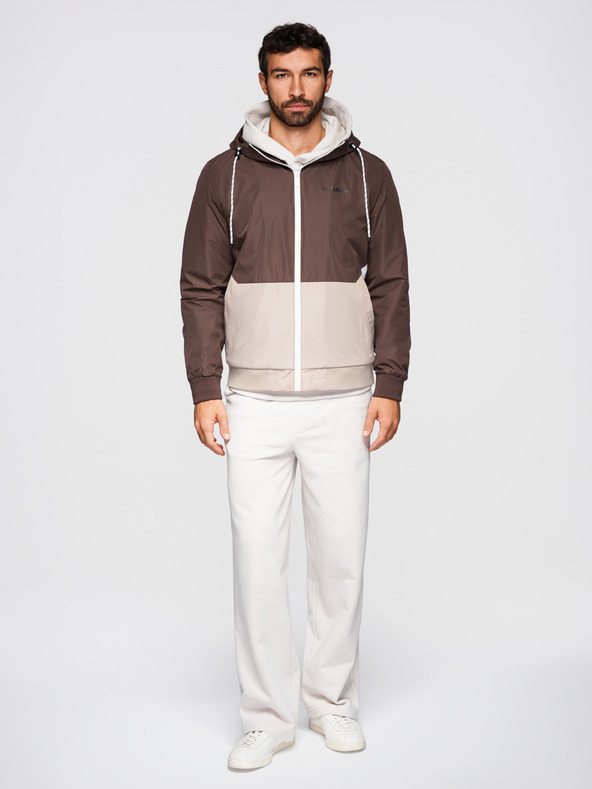 Ombre Clothing Moška lahka jakna regular fit s podlogo in kapuco - rjavo-bež V1 OM-JANP-0242 Ombre Clothing