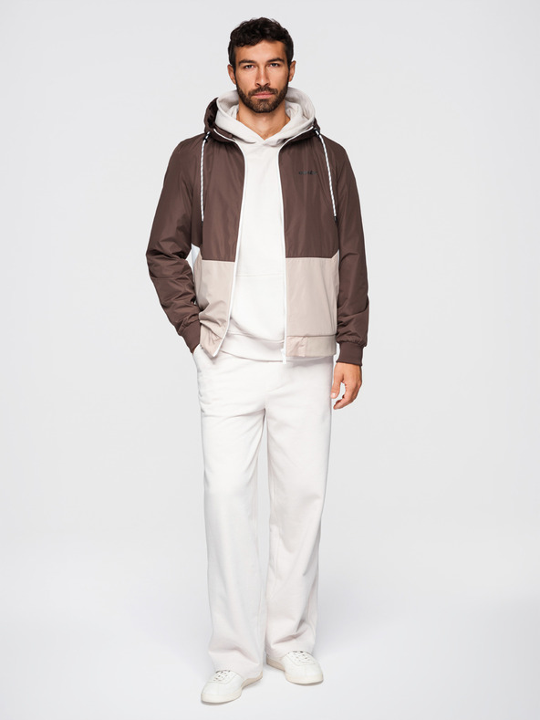 Ombre Clothing Moška lahka jakna regular fit s podlogo in kapuco - rjavo-bež V1 OM-JANP-0242 Ombre Clothing