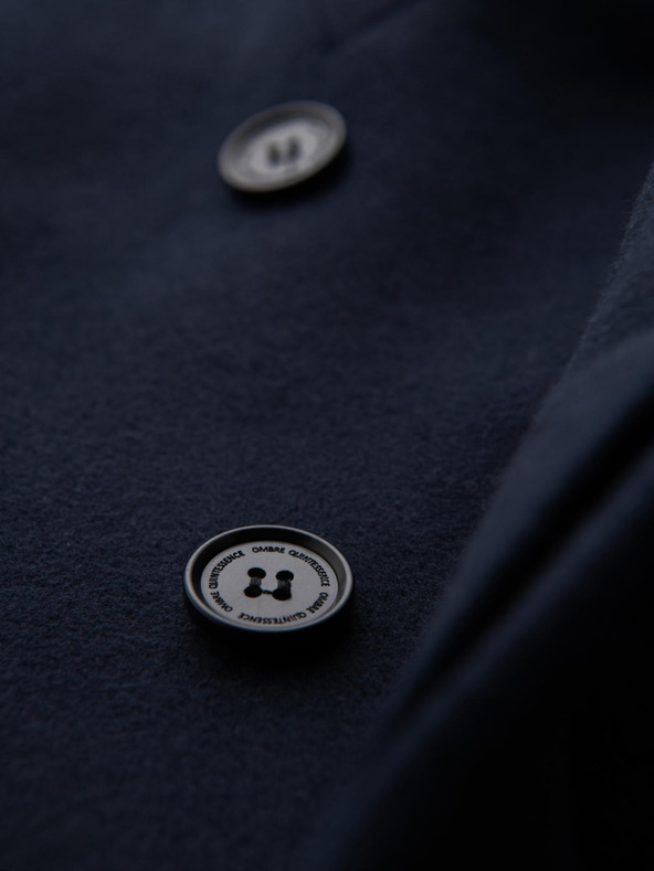 Ombre Clothing Moški plašč z asimetričnim zapenjanjem in visokim ovratnikom - temno modren V3 OM-COWC-0141 Ombre Clothing