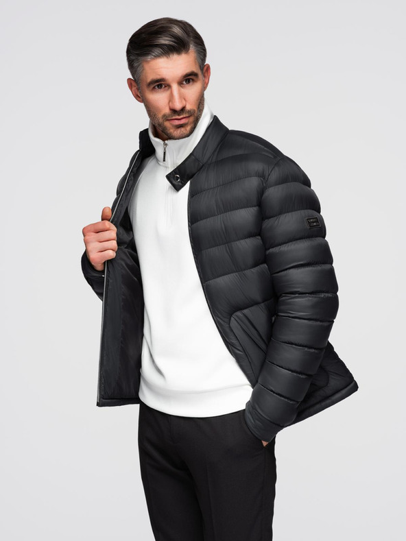 Ombre Clothing Moška prešitena klasična jakna s stoječem - črna V1 OM-JALP-0261 Ombre Clothing