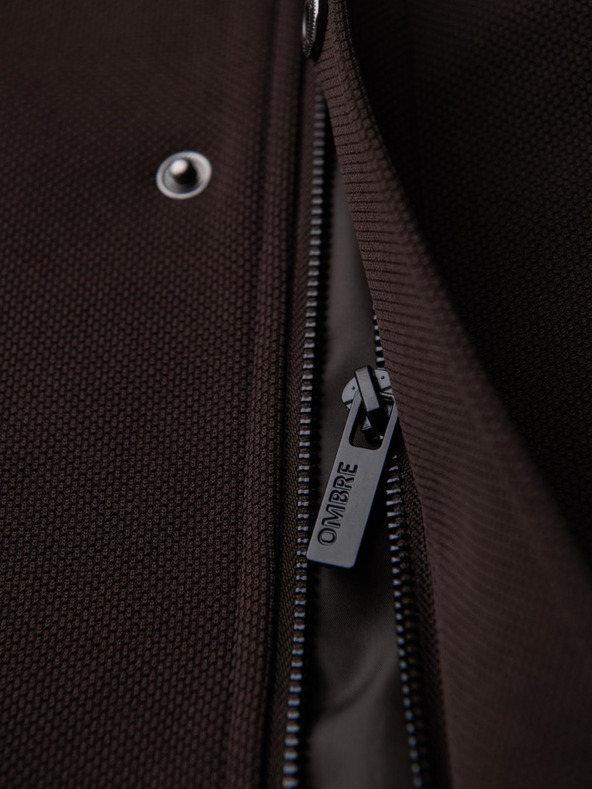 Ombre Clothing Moški strukturirani plašč z visokim ovratnikom - temno rjava V5 OM-COWC-0136 Ombre Clothing