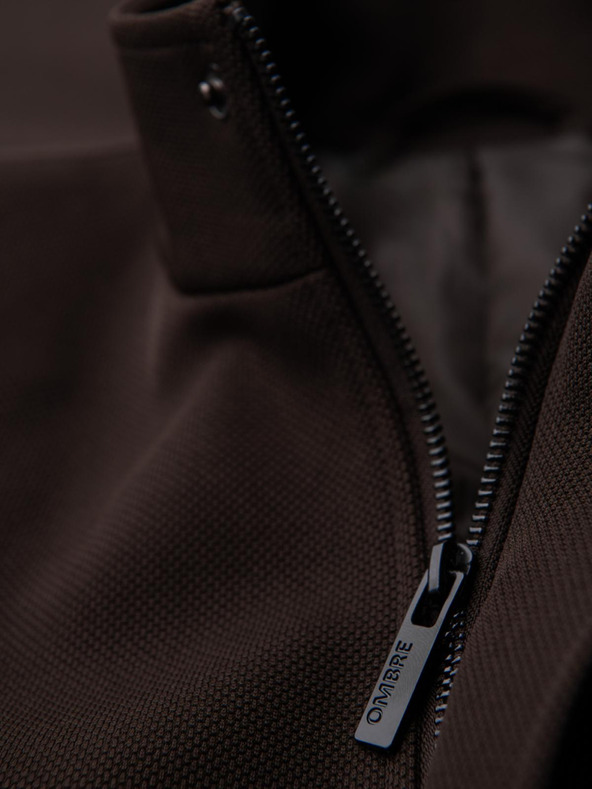 Ombre Clothing Moški strukturirani plašč z visokim ovratnikom - temno rjava V5 OM-COWC-0136 Ombre Clothing