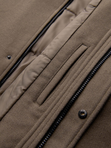 Ombre Clothing Moški volneni parka plašč s kapuco - khaki V2 OM-COWC-0132 Ombre Clothing