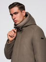 Ombre Clothing Moški volneni parka plašč s kapuco - khaki V2 OM-COWC-0132 Ombre Clothing