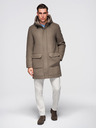 Ombre Clothing Moški volneni parka plašč s kapuco - khaki V2 OM-COWC-0132 Ombre Clothing