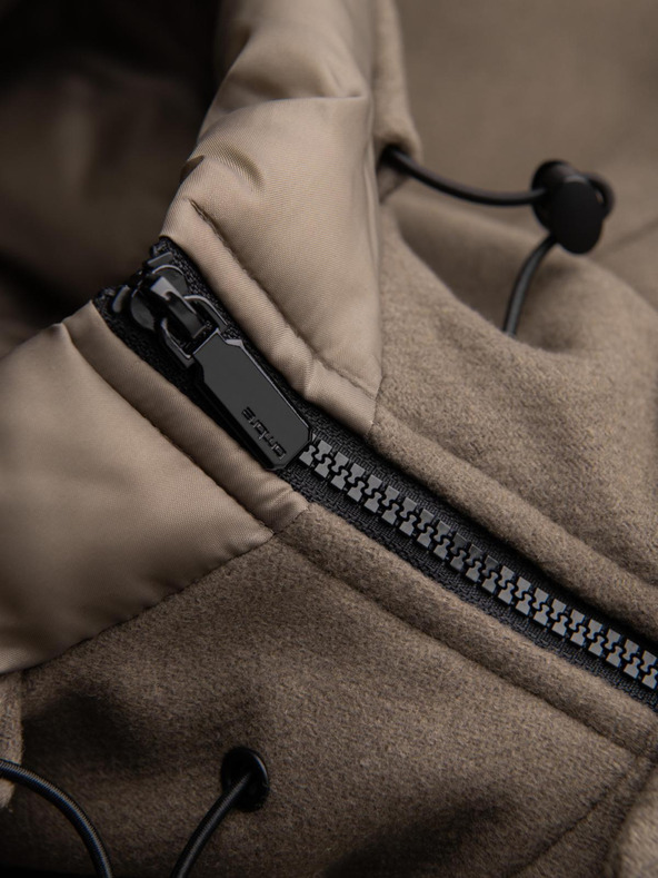 Ombre Clothing Moški volneni parka plašč s kapuco - khaki V2 OM-COWC-0132 Ombre Clothing