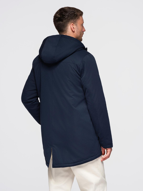 Ombre Clothing Moška dolga parka jakna z ovčje kože - temno modra V2 OM-JAPJ-0316 Ombre Clothing