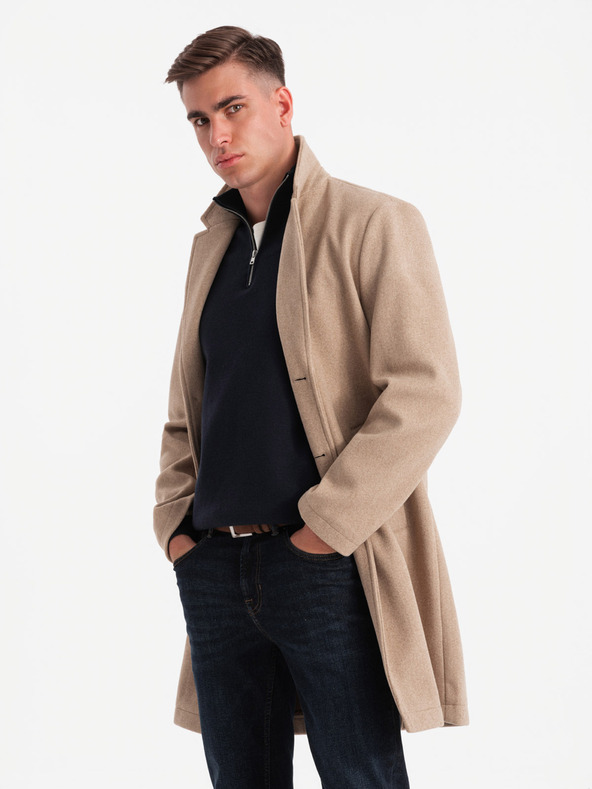 Ombre Clothing Moški lahek enoredni plašč - bež V7 OM-COWC-0104 Ombre Clothing