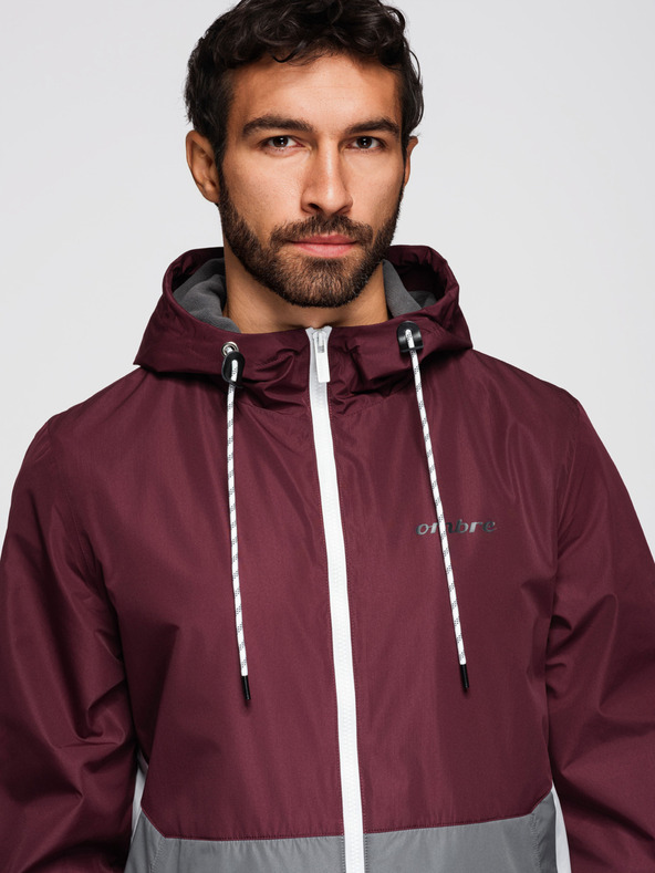 Ombre Clothing Moška lahka jakna regular fit s podlogo in kapuco - vinska siva V3 OM-JANP-0242 Ombre Clothing