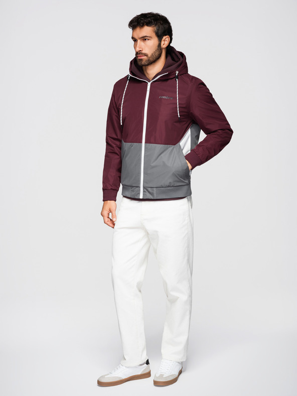 Ombre Clothing Moška lahka jakna regular fit s podlogo in kapuco - vinska siva V3 OM-JANP-0242 Ombre Clothing