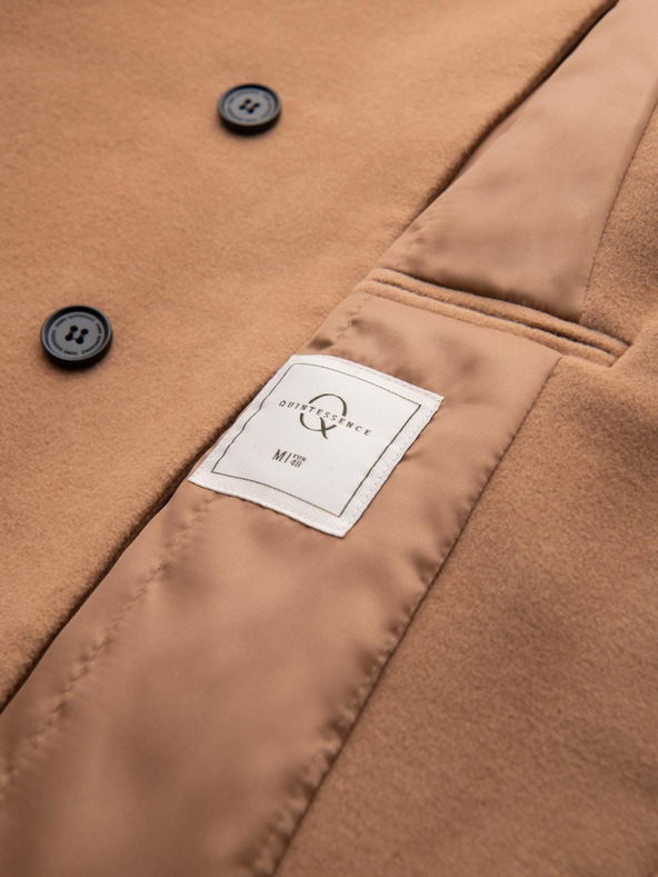 Ombre Clothing Moški plašč z asimetričnim zapenjanjem in visokim ovratnikom - svetlo rjava V4 OM-COWC-0141 Ombre Clothing