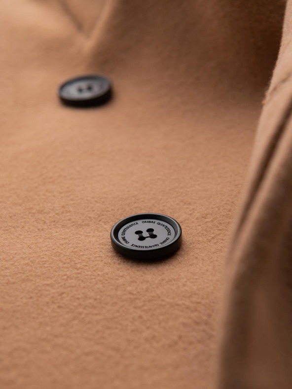 Ombre Clothing Moški plašč z asimetričnim zapenjanjem in visokim ovratnikom - svetlo rjava V4 OM-COWC-0141 Ombre Clothing