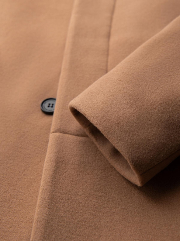 Ombre Clothing Moški plašč z asimetričnim zapenjanjem in visokim ovratnikom - svetlo rjava V4 OM-COWC-0141 Ombre Clothing