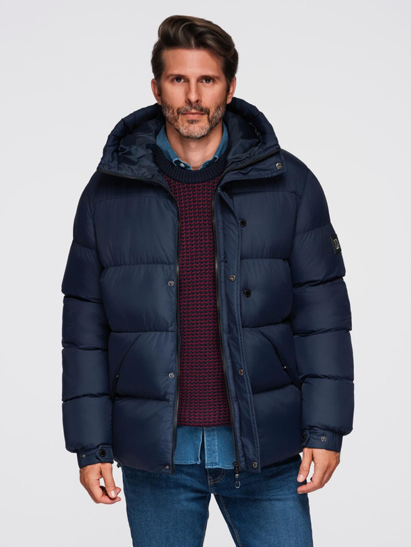 Ombre Clothing Moška prešitena jakna z visoko kapuco na zadrgo - temno modra V2 OM-JAHP-0238 Ombre Clothing
