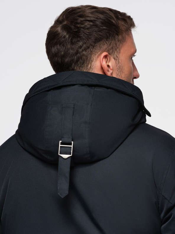 Ombre Clothing Klasična dolga moška parka jakna - črna V6 OM-JAPJ-0313 Ombre Clothing