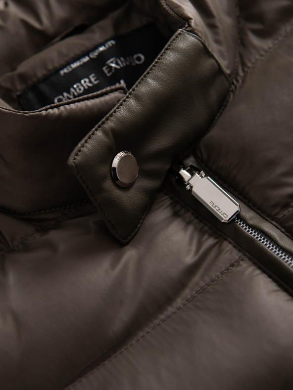 Ombre Clothing Moška klasična prešitena jakna s stoječem - olivna V3 OM-JALP-0261 Ombre Clothing