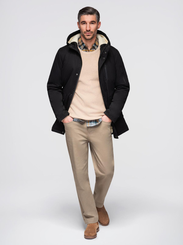 Ombre Clothing Moška dolga parka jakna z ovčje kože - črna V4 OM-JAPJ-0316 Ombre Clothing