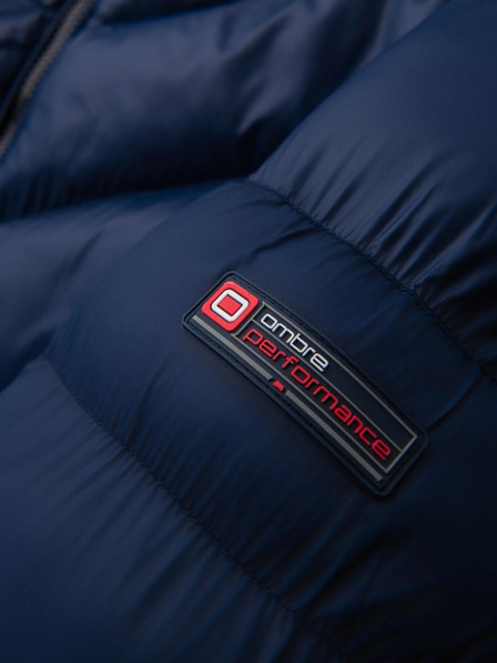 Ombre Clothing Moška sodobna prešitena jakna iz kombiniranih materialov - temno modra V2 OM-JAHP-0303 Ombre Clothing