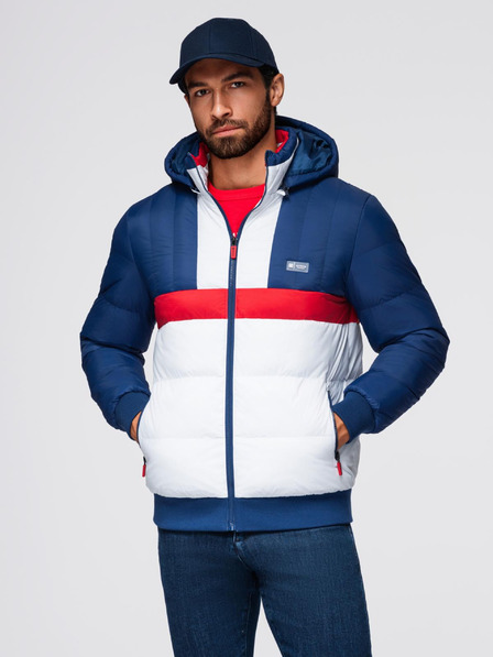 Ombre Clothing Moška barvna retro športna jakna - modra in bela V1 OM-JALP-0296 Ombre Clothing