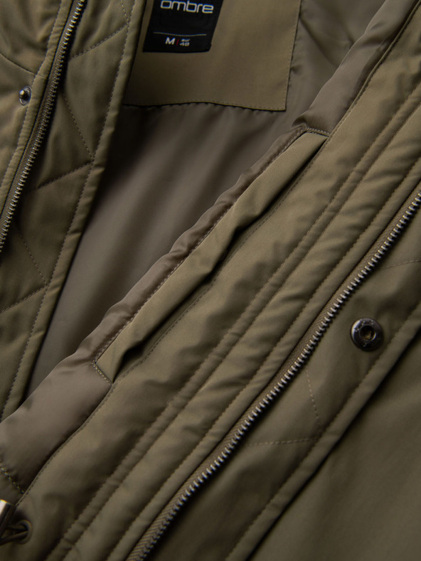 Ombre Clothing Moška klasična dolga jakna parka - olivna V3 OM-JAPJ-0313 Ombre Clothing