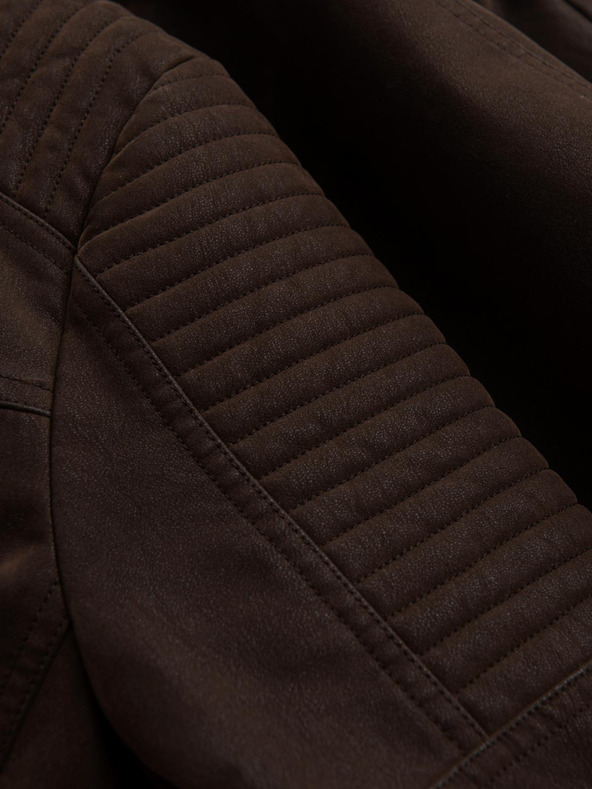 Ombre Clothing Moška stilna jakna iz umetnega usnja s stoječim ovratnikom - temno rjava V1 C637 Ombre Clothing
