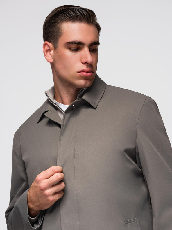 Ombre Clothing Moški minimalistični plašč z odvezljivo prsluko - pepel V6 OM-COLC-0139 Ombre Clothing