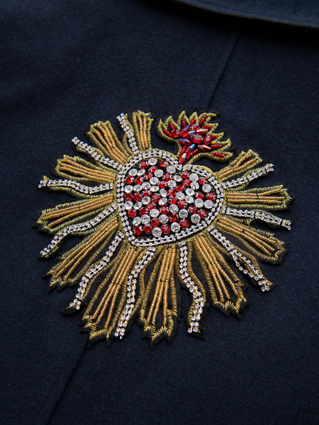 Ombre Clothing Moški dvořadni plašč z volno in dekorativnimi aplikacijami - V1 mornarsko modra OM-COWC-0149 Ombre Clothing