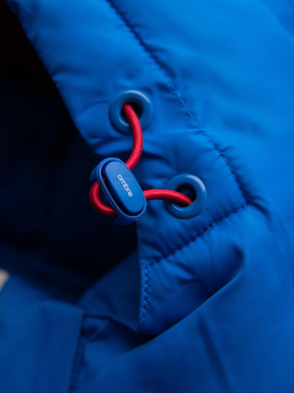 Ombre Clothing Moška prešita jakna z odvezljivo kapuco - modra in rdeča V1 OM-JALP-0206 Ombre Clothing