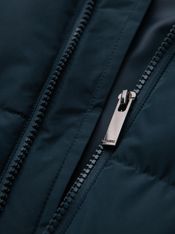 Ombre Clothing Moška klasična dolga jakna s kapuco - temno moder V2 OM-JALJ-0269 Ombre Clothing