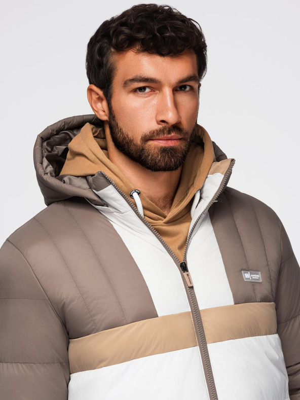 Ombre Clothing Moška barvna retro športna jakna - bež in bela V2 OM-JALP-0296 Ombre Clothing