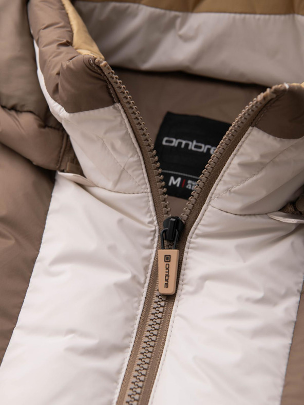 Ombre Clothing Moška barvna retro športna jakna - bež in bela V2 OM-JALP-0296 Ombre Clothing