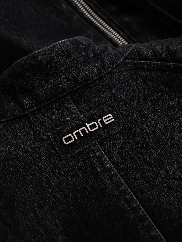Ombre Clothing Moška stilna jakna iz umetnega usnja s stoječim ovratnikom - črna V2 C637 Ombre Clothing