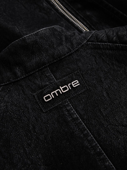 Ombre Clothing Moška stilna jakna iz umetnega usnja s stoječim ovratnikom - črna V2 C637 Ombre Clothing