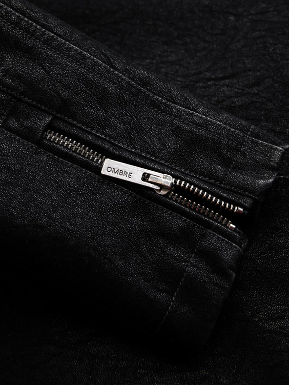 Ombre Clothing Moška stilna jakna iz umetnega usnja s stoječim ovratnikom - črna V2 C637 Ombre Clothing