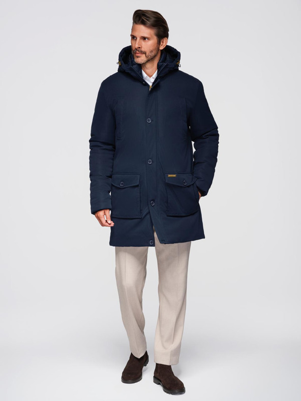Ombre Clothing Elegantna moška parka s žepi in kapuco - temno moder V2 OM-JAPJ-0287 Ombre Clothing