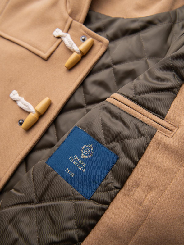 Ombre Clothing Moški volneni plašč s kapuco - svetlo rjav V1 OM-COWC-0131 Ombre Clothing