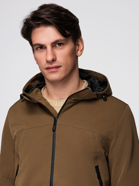 Ombre Clothing Moška lahka jakna z neprepustno plastjo in kapuco - rjava V2 C638 Ombre Clothing