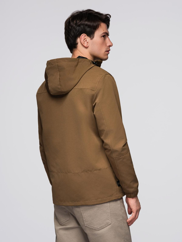 Ombre Clothing Moška lahka jakna z neprepustno plastjo in kapuco - rjava V2 C638 Ombre Clothing